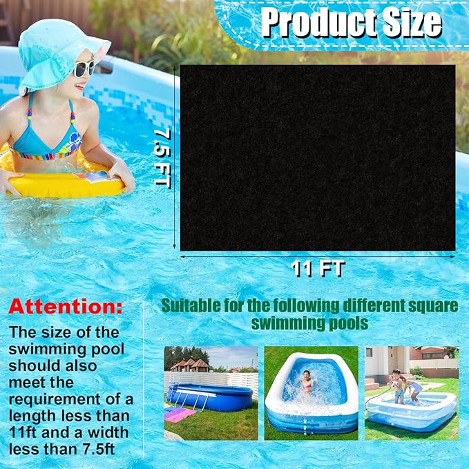 VICAMB 11 x 7.5ft Rectangular Pool Liner Pad for Above Ground Swimming Pools,220g/㎡ Heavy Duty Pool Ground Mat Under Pool Pad,Pools Bottom Liner Protector to Prevent Puncture and Extend Liner Life