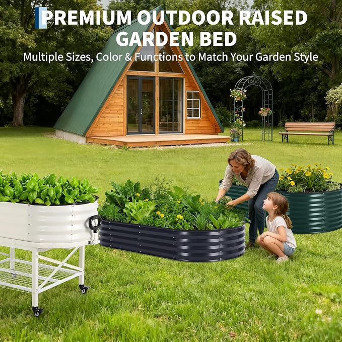 Garvee Large Oval Galvanized Raised Garden Bed Kit with Cover Zippered Screen Doors, Open Base Design, Thick Steel, Easy Assembly, Planter Box for Vegetables, Flowers