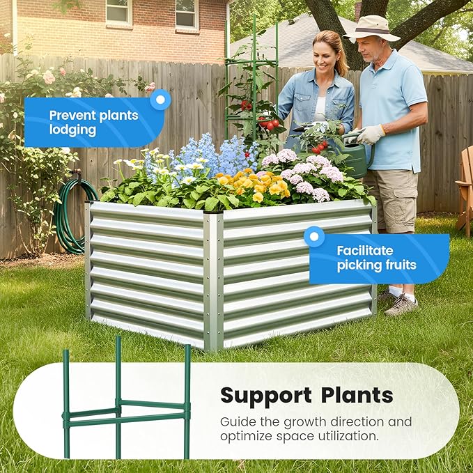 Quictent Galvanized Raised Garden Bed 4x3x2ft Tall Garden Bed Extra Height 22.4" Hold 24cft Soil Outdoor Heightened Planter Box for Deep Root Vegetables Herbs Tomato Cage Included, Silver