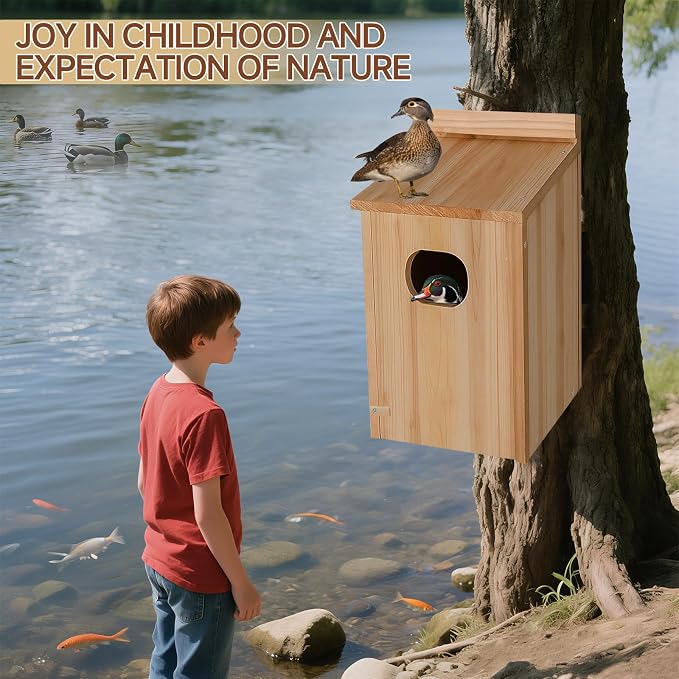 2 Pack Duck House, Wood Duck Houses for Outside Duck Hanging Nesting House Box Outdoor Shelter for Pond, Wetland Ducks and Hooded Mergansers