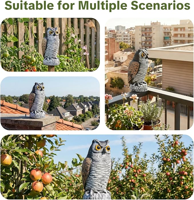 OFFO 3 Pack Fake Owl, Owl Statue for Garden and Yard Decoration, Weatherproof Plastic Outdoor Owl Decor for Porch Pool Patio Yard, 10-Inch Height, Round + Long + Short Ear Owl