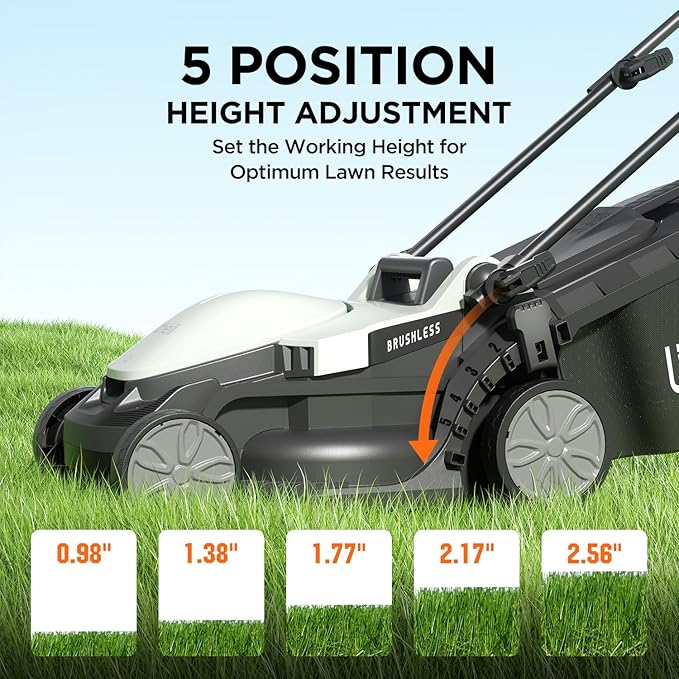 Litheli Electric Lawn Mower Cordless,Grass Cutter Machine for 1600 Sq.Ft.Lawnmower with Brushless Motor,13.5In Cutting Width,8 Gallon Capacity,Cutting Height from 1 to 2.5 in, with 1 4.0 Ah Battery