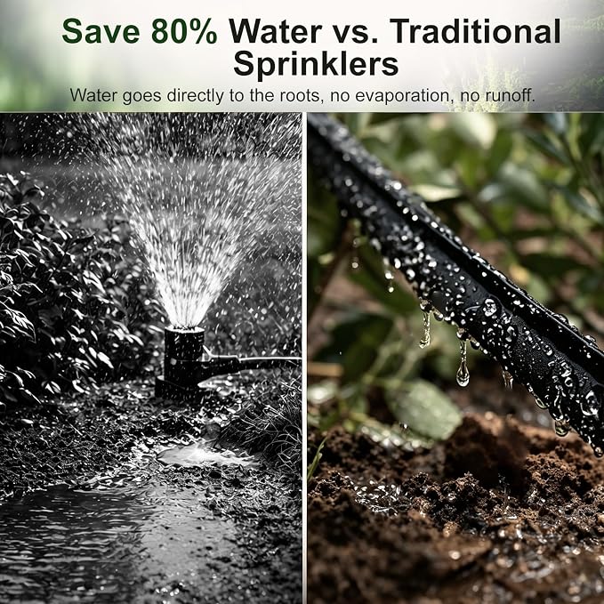 Flat Soaker Hose 25 ft 3-Pack with Splitter, 80% Water-Saving Drip Irrigation Hose 75 ft, Linkable DIY Garden Soaker Hose System for Garden Beds, Lawn, Vegetables & Trees (25ft 3-pack)