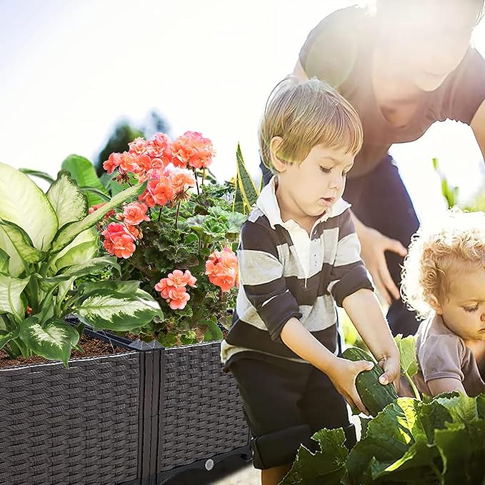 Raised Garden Bed Large Planters for Outdoor Plants Rectangular Elevated Planter Boxes Patio Balcony Deck for Planting Flowers, Vegetables, Tomatoes, and Herbs