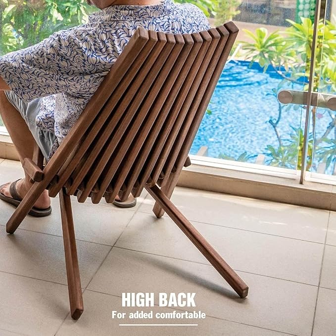 Melino Wooden Folding Tamarack Chairs, FSC Certified Acacia Low Profile Adirondack Chairs, Wood Folding Chair for Outdoor, Patio, Porch, Pool, Backyard, Garden, Balcony and Deck - Chestnut - Single