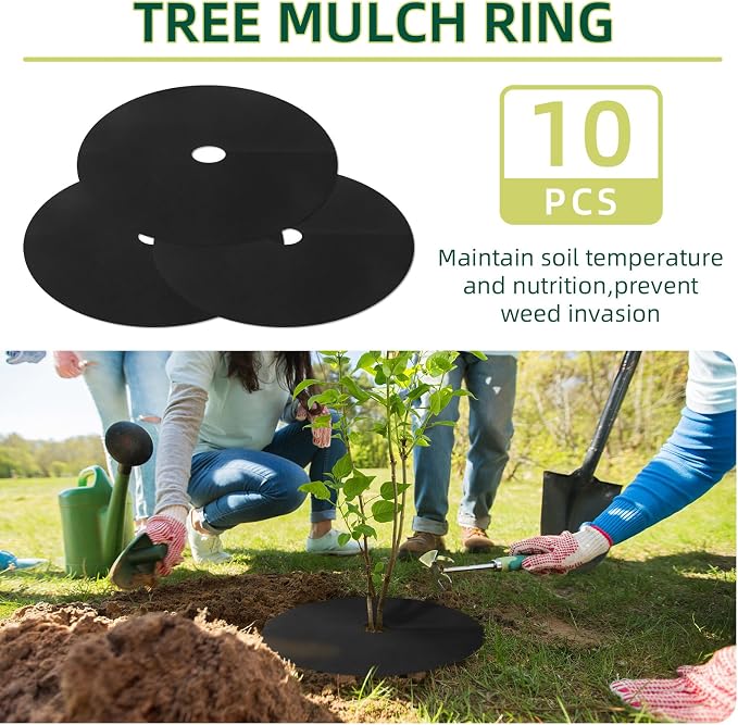 39 Inch Weed Barrier Mats Non Woven Tree Mulch Ring Tree Protectors Weed Mat for Garden Used to inhibit Weed Growth and Landscape Weed Control - 10 Pack
