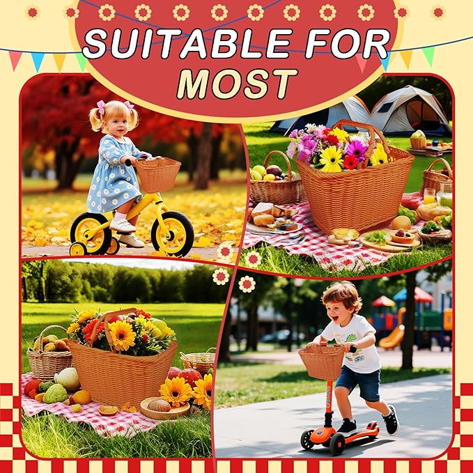 Wicker Picnic Basket for Kids, Small Woven Rattan Basket with Handles Brown Garden Harvest Hamper Basket Empty for Storage Toy Flower Wedding