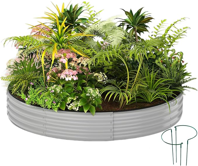 ZFHgarden Galvanized Planter Outdoor Galvanized Metal Planter Round Raised Garden Bed Kit for Gardening Outdoor 1PC Gray 3X3X1FT
