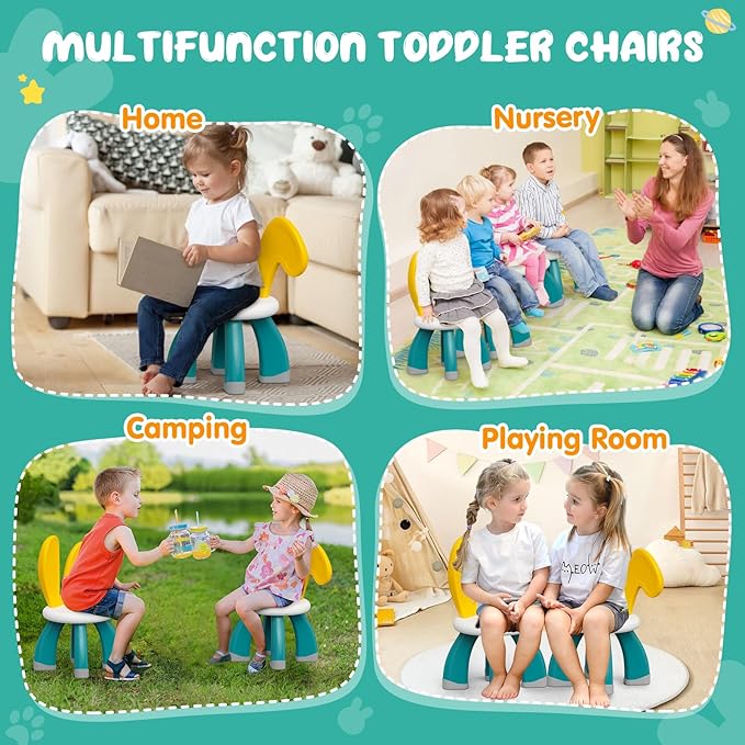 OCATO 2 Pcs Plastic Toddler Chairs: Kids Chairs for Table Toddler Stool Indoor Outdoor Camping Nursery Playroom Toddlers Kids Beach Chair Activity Rabbit Chair 3 4 5 6 Year Old Boy Girl Birthday Gift