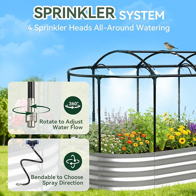 Lineware Raised Garden Bed with Self-Watering System, 6x3x1 ft Elevated Planter Boxes Outdoor with Mesh Cover, Oval Galvanized Raised Beds for Gardening,Vegetables,Flowers, Backyard, Patio
