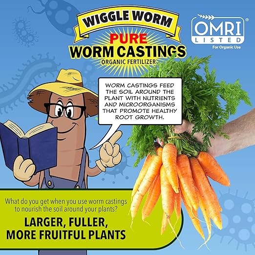 Wiggle Worm 100% Pure Organic Mineral-Dense Worm Castings Fertilizer, 15lbs, Pack of 2 - Improves Soil Fertility and Aeration for Growing Better Houseplants, Vegetables, and More