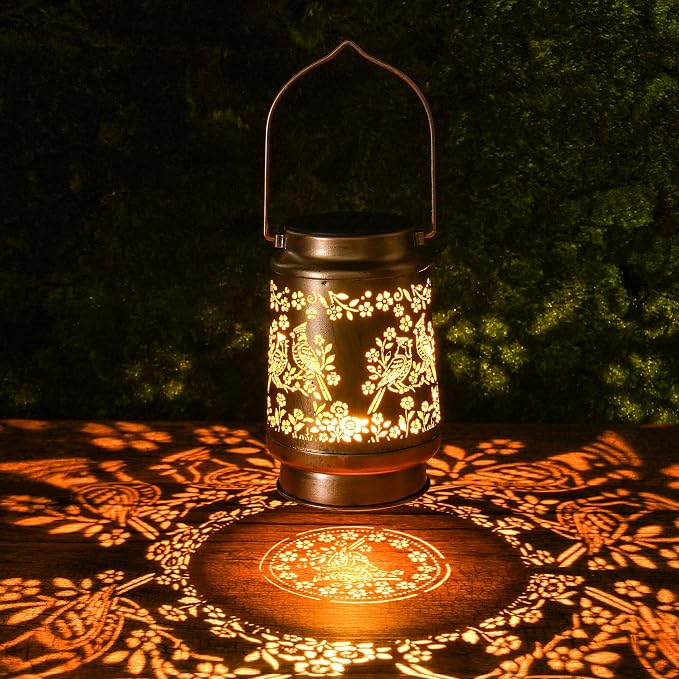 Solar Lanterns Outdoor Waterproof, Cardinal Bird Floral Design Hanging Solar Lights Garden Decor for Patio Porch Yard Lawn, Cardinal Gifts for Women Mom Grandma