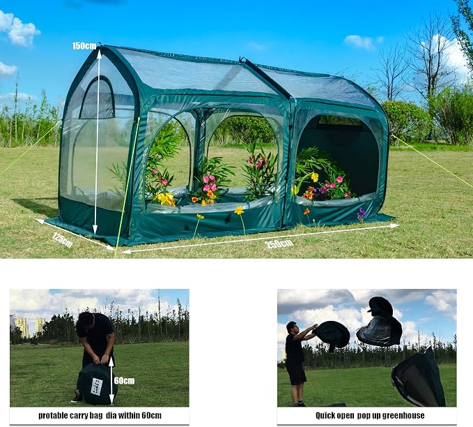 porayhut Pop Up Greenhouse Cover Flower House Mini Gardening Plant Flower Sunshine Room,Backyard PVC Cover for Cold Frost Protector Gardening Plants（98''Long Tunnel Greenhouse Tent ）