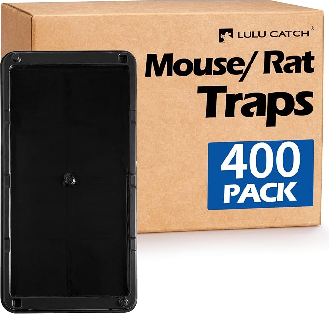 LULUCATCH Mouse Traps, 400 Pack Large Glue Traps Mouse Traps Indoor for Home, Pre-Baited Non-Toxic Bulk Glue Boards for Mice, Snakes, Rat, Lizard, Cockroach & Spiders, Pet Safe, Easy to Use