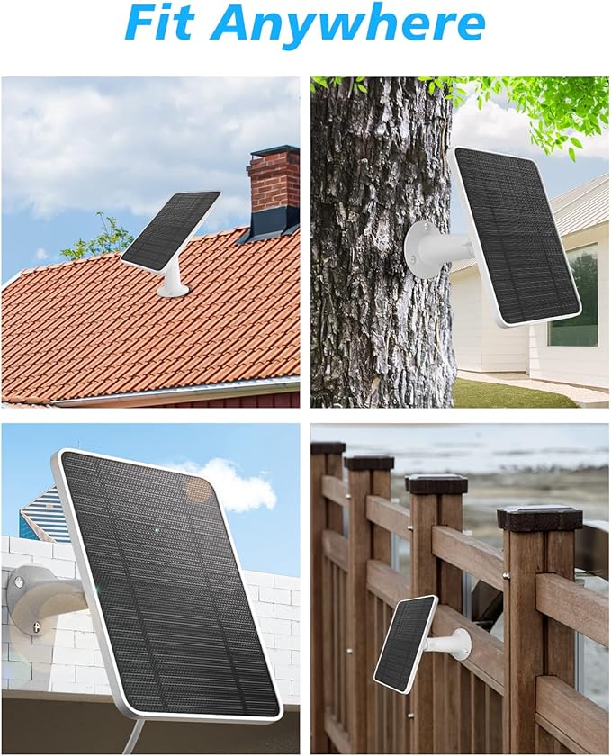 Solar Panel Charger Compatible with Arlo Pro 5S/Pro 4/Pro 3/Pro 3 Floodlight/Ultra/Ultra 2 Camera, 6V 4.5W Solar Panels Charging IP65 Weatherproof w/ 9.8ft Charging Cable Adjustable Wall Mount, 1 Pack
