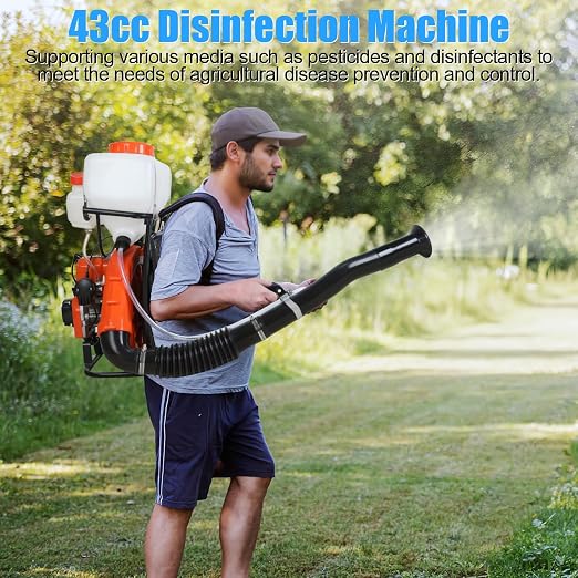 43cc Backpack Sprayer, Gas Powered Fog Machine with 20L Tank,39ft Wide Spray Range, Liquid & Powder Spray, Insect Control Fogger for Farm, Orchard, Garden Orange