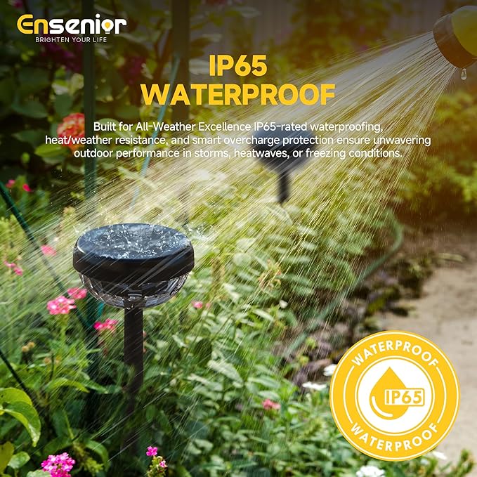 Ensenior Solar Pathway Lights IP65 Waterproof, RGB Color Changing & 6500K Cool White, 8-16Hr Runtime, Flower Pattern Garden Lights for Walkway Porch Yard - 6 Pack