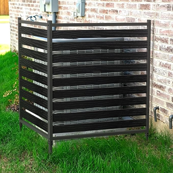 Metal Air Conditioner Fence 2 Panels - 40.27" W x 54.6" H Outdoor Privacy Screen, No Dig Wooden Privacy Screen for AC Unit, Trash Can, Pool Equipment, Yard Garden,Black
