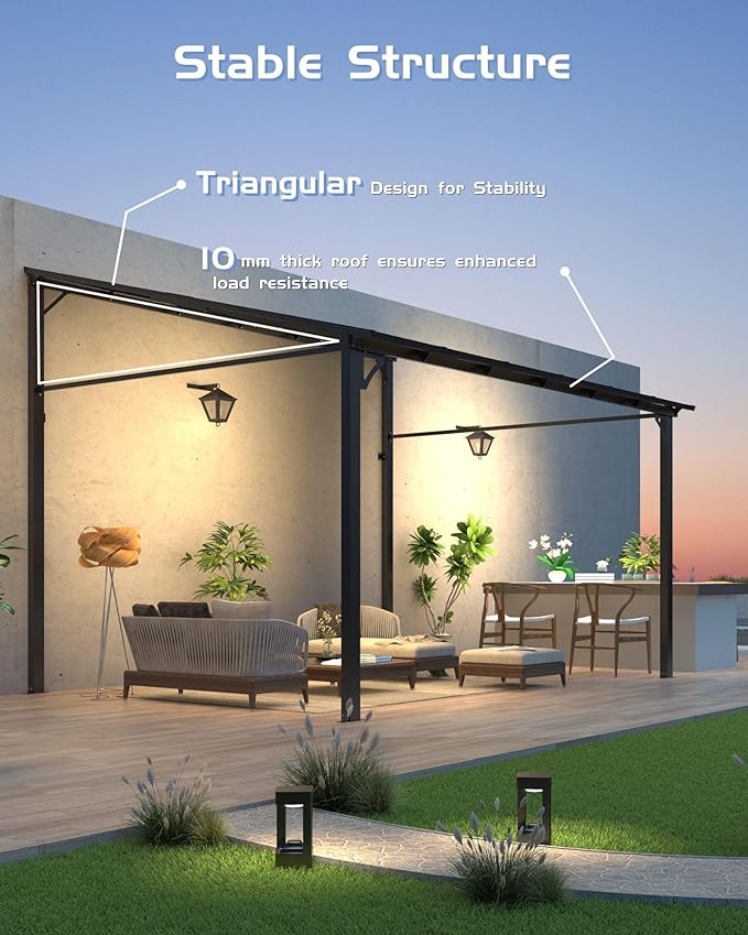 GarveeLife 10 ft x 10 ft Lean to Gazebo, Hardtop Wall Pergola with Polycarbonate Roof, Aluminum Frame Mounted Gazebo for Lawn Patio Deck Yard and Party