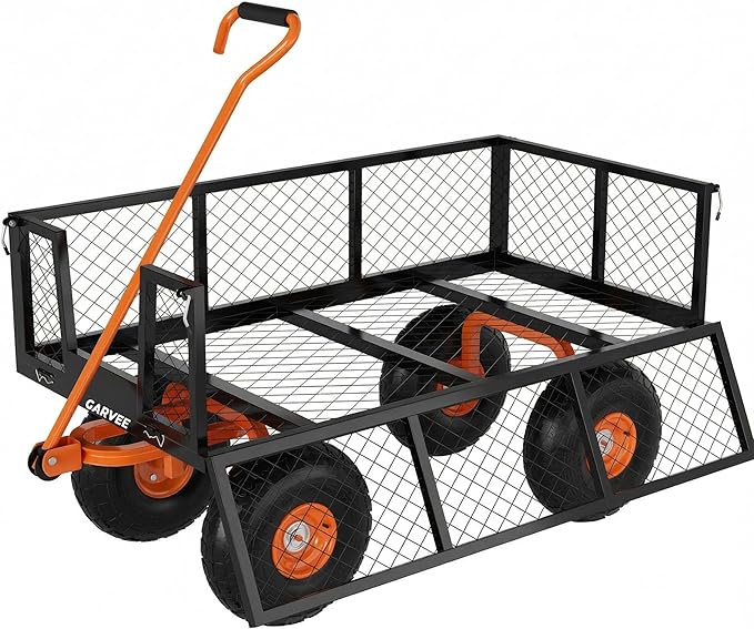 Garvee Steel Garden Cart, 500 LBS Capacity Utility Outdoor Wagon, Heavy Duty Mesh Garden Metal Wagon with Removable Sides, Flexible Handle and 10" Tires for Yard, Lawn, Garden