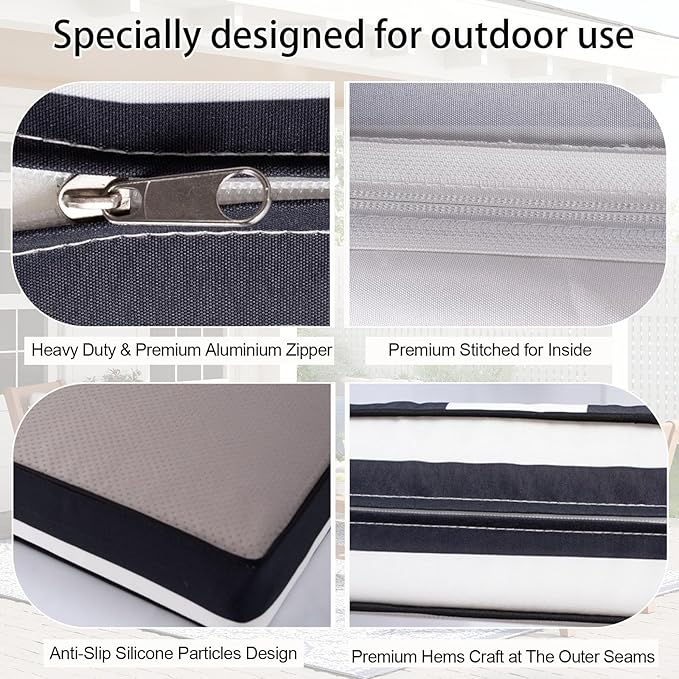 Outdoor Cushion Covers for Patio Furniture, Patio Cushion Covers Replacement with Zipper, Waterproof & Fade Resistant,Only Cover (Black and White Stripes, 25.6Lx25.6Wx4H - Only Covers)