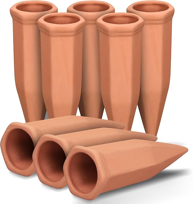Soilagua Wine Bottle Watering Spikes, Terracotta Watering Spikes for Out | Indoor Plants, Self Watering Planter Insert, Vacation Plant Watering Devices, Clay Plant Watering Globes, 8-Pack