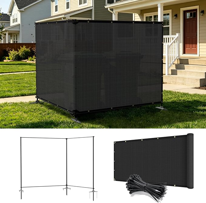 6' x 12' Outdoor Privacy Fence Freestanding Temporary Fencing with Iron Poles and Stakes, Metal Garden Fence for Garden Pool Backyard Patio Yard (Black)