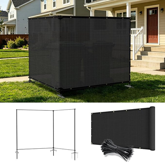 6' x 12' Outdoor Privacy Fence Freestanding Temporary Fencing with Iron Poles and Stakes, Metal Garden Fence for Garden Pool Backyard Patio Yard (Black)