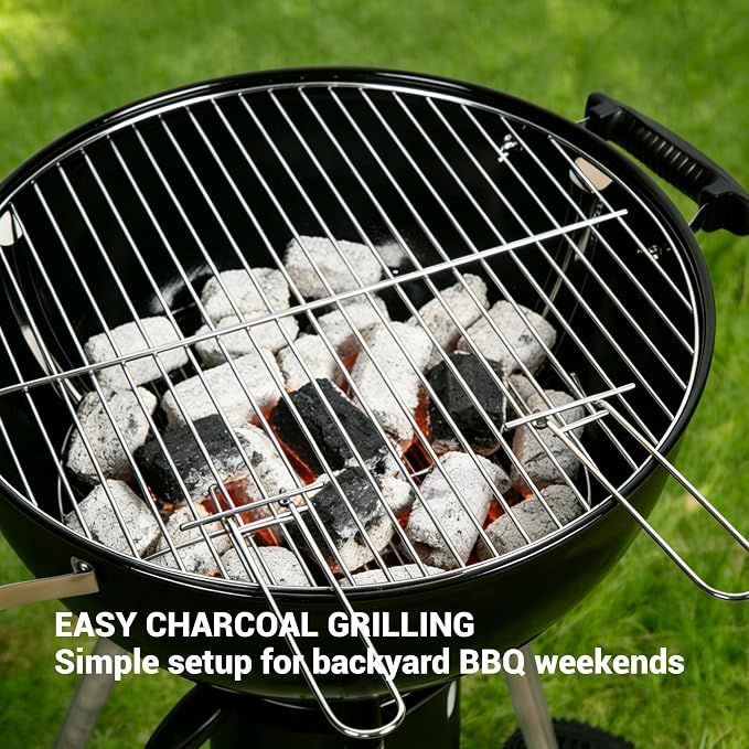 18-Inch Kettle Charcoal Grill with Lid & Wheels | Beginner-Friendly, For Backyard, Patio & Family Cookouts, Easy-to-Use, Ash Catcher