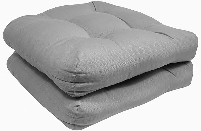 Sweet Home Collection Patio Cushions Outdoor Chair Pads Premium Comfortable Thick Fiber Fill Tufted 19" x 19" Seat Cover, 2 Count (Pack of 1), Silver