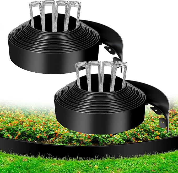 3 Inch x 80 FT (Multiple Sizes Available) Landscape Edging, Garden Edging Borders with 80pcs Upgrade Stakes, Flexible No Dig Plastic Garden Border for Lawn, Landscaping, Flower Beds and Yard