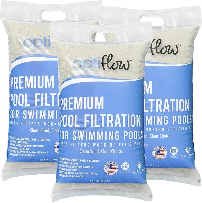 OptiFlow 3-Pack Pool Filter Sand, Premium Filtration with Pure Silica Formula, 50 Lbs - Swimming Pool System Accessories and Supplies for Cleaning and Maintenance