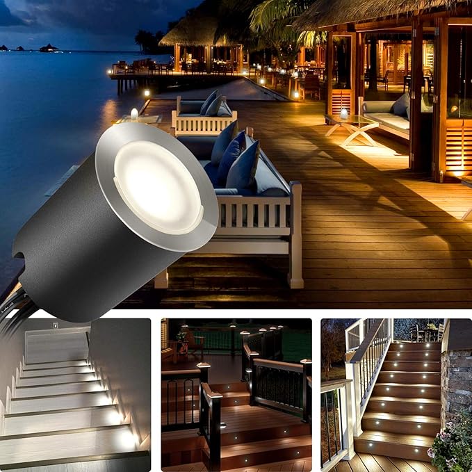 Recessed LED Deck Light Kits with Black Protecting Shell φ32mm,SMY In Ground Outdoor Landscape Lighting IP67 Waterproof,12V Low Voltage for Garden,Yard Steps,Stair,Patio,Floor,Kitchen Decoration
