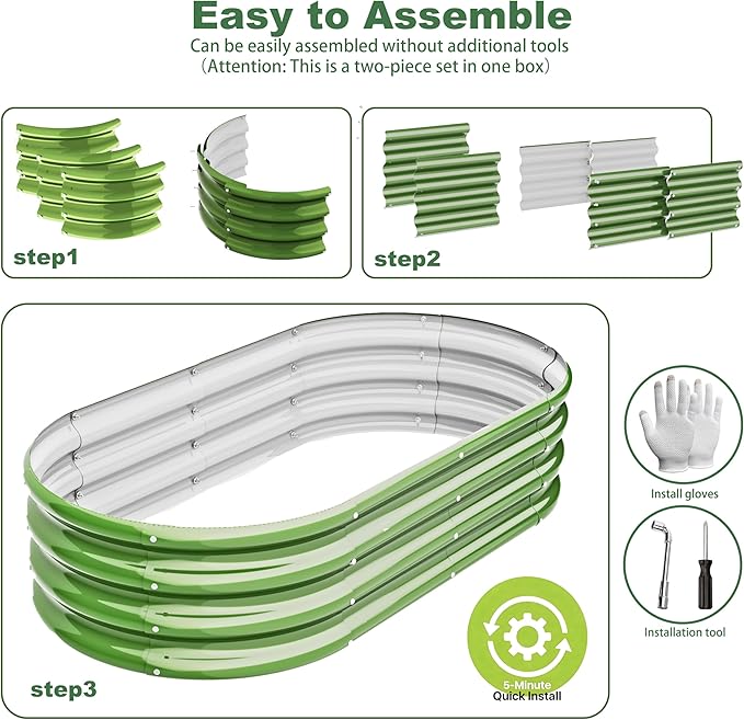 Oval Raised Garden Bed Kit, 4x2x1ft 2pcs, Galvanized Metal Planter Garden Boxes for Outdoor, for Vegetables, Fruits, Flower, Green