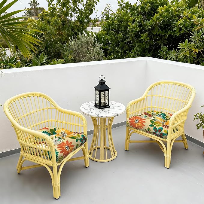 LVTXIII Outdoor/Indoor Tufted Seat Cushion, Decorative Wicker Chair Pads All Weather Seat Cushion Sets for Patio Garden Home Office Furniture, 19"x19"x4", Round Back, Pack of 2, Flower Multi