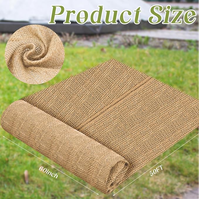 Buryeah 60 Inch x 50 ft Burlap Fabrics Roll Natural Burlap Garden Multipurpose Weed Barrier Garden Landscape Blankets Cloth Weed Barrier Fabric Jute for Outdoor Home Craft Shrubs Party Decor