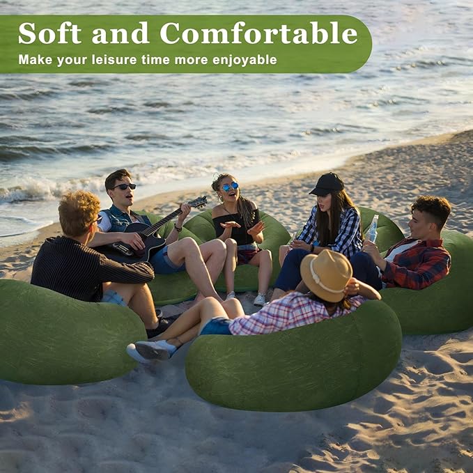 Realspring Inflatable Bean Bag Chairs Outdoor Blow up Camping Chairs Inflatable Lazy Sofa Folding Portable Bean Bag Loungers Couch for Movie Night(Dark Green,12 Pcs)