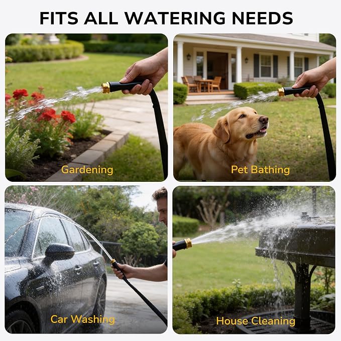 Lightweight Flat Garden Hose 100 FT, 3/4" GHT Flexible Water Hose with Spray Nozzle, Durable 800D Fabric, Kink Free Design, Portable Garden Hose for Lawn, Yard, Car Wash