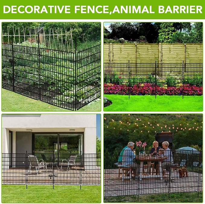 15 Panels No Dig Decorative Garden Fence with Gate,32 in(H) X 35.4 ft(L) Animal Barrier Fencing,Rustproof Metal Temporary Fencing for Garden, Patio, Flower