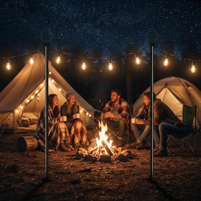 10FT Outdoor String Light Poles 6 Pack, Metal Light Stands with Fence Brackets for Hanging Lights, Patio, Pergola, Garden, Backyard, Yard & Camping Use