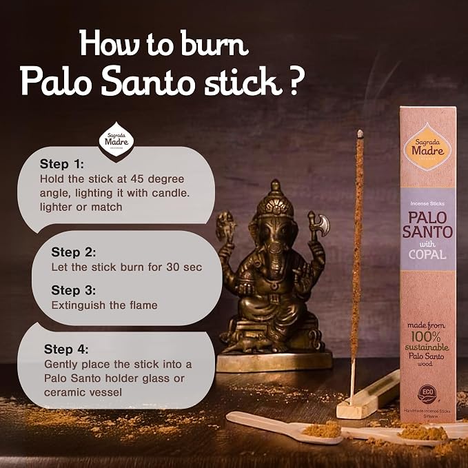 Sagrada Madre 8pcs Wildly Harvested Thick Palo Santo Incense Sticks (Copal), 9” Long - Eco Friendly, Non-Toxic, Aromatic Incense Sticks (1hr Burning Time) to Heal & Calm Your Body and Environment