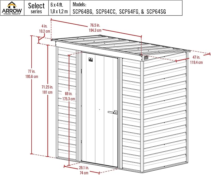 Arrow Sheds 6' x 4' Outdoor Steel Storage Shed, Green