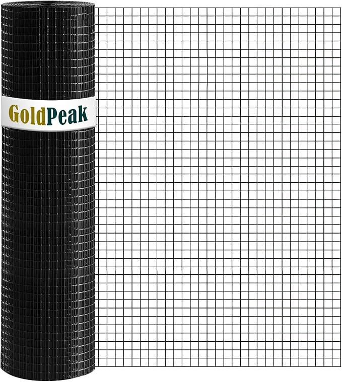 GoldPeak Hardware Cloth 1/2 inch 24 x 100 Ft 19 Gauge - Black Vinyl Coated Chicken Wire Mesh Roll Chicken Wire Fencing Garden Fence Welded Wire Fencing Hardware Mesh