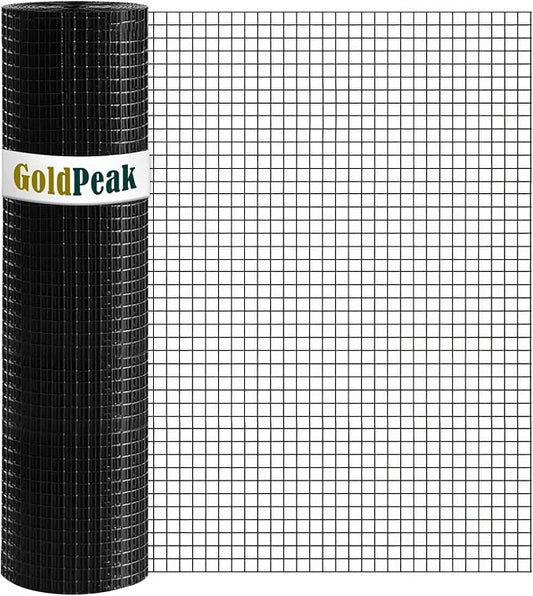 GoldPeak Hardware Cloth 1/2 inch 24 x 100 Ft 19 Gauge - Black Vinyl Coated Chicken Wire Mesh Roll Chicken Wire Fencing Garden Fence Welded Wire Fencing Hardware Mesh
