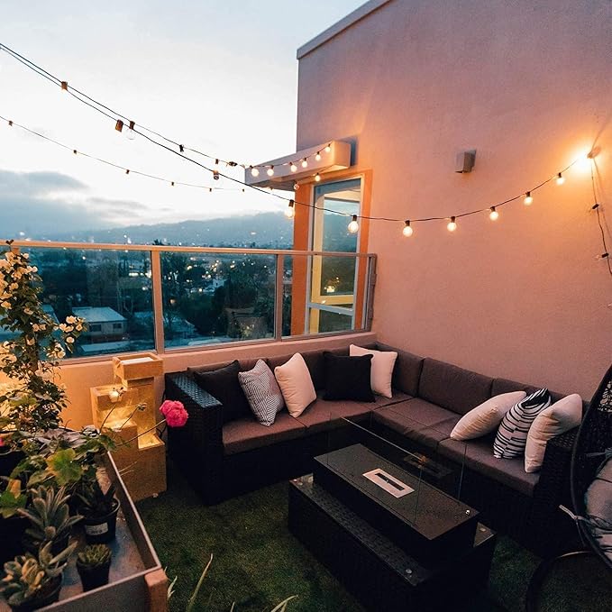Outdoor String Lights – 50ft Connectable Patio Lights with 52 G40 LED Plastic Bulbs (2 Spare) Outside Vintage Hanging Light for Backyard Bistro Balcony Porch Party Wedding, E12, 2200K, Black