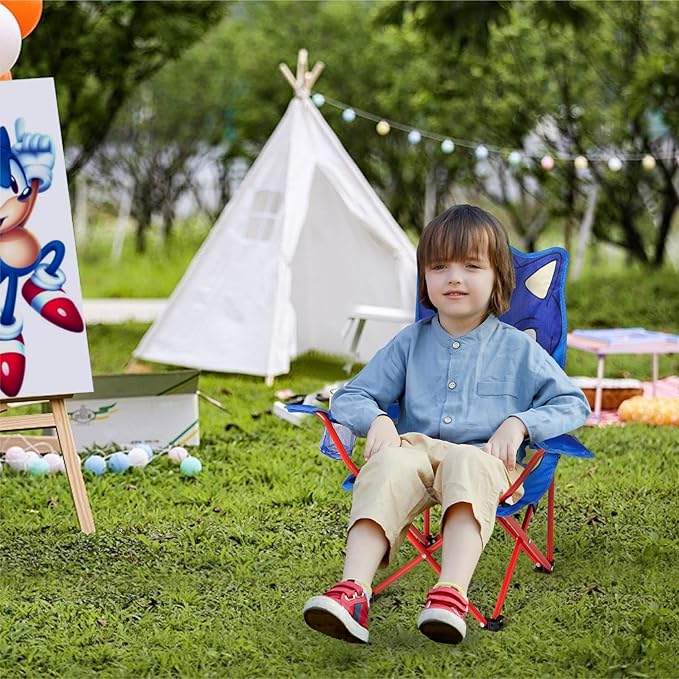 Sonic Figural Folding Camp Chair for Kids – Portable Outdoor Chair with Carrying Case, Lightweight and Durable, Indoor/Outdoor Seating for Ages 3+, Perfect for Camping or Backyard