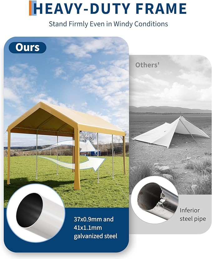 10 Ft x 20 Ft Carport Canopy, Portable Heavy Duty Garage Shelter with 8 Legs, Outdoor Car Shelter Tent with All-Season Tarp for Car, Truck, SUV, Boat