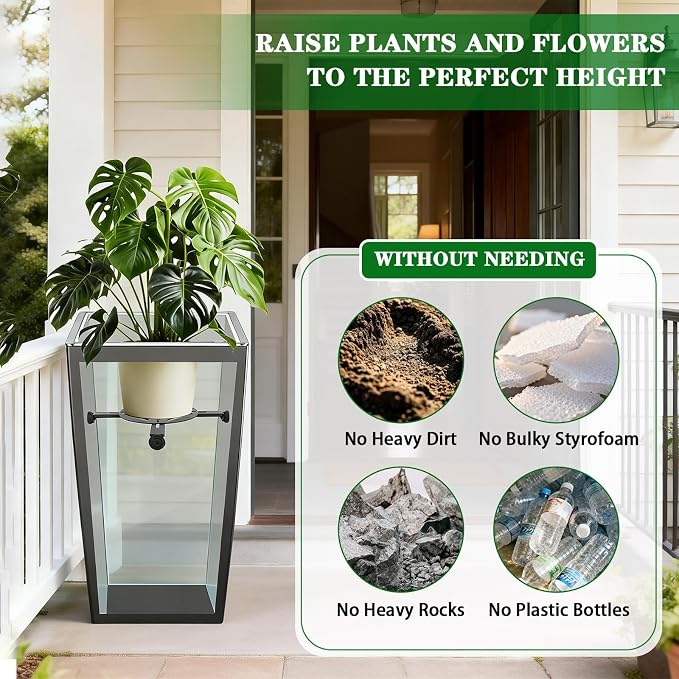 Adjustable Plant Risers for Inside Pots-100lb Heavy Duty Metal Plant Riser with Rubber Feet, Easy Assembly, Fits Round/Square/Tapered Pots, Indoor Outdoor Use(Adjustable Size Range:14-18"- 2Pack)