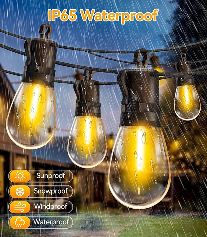 Outdoor String Lights Patio LED Light Outside - 20M 18+1 S14 LED with Remote Control 65ft Porch Lighting IP65 Waterproof