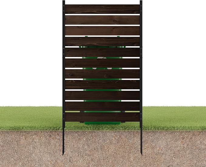 38"W x 61"H (1 Panel) No Dig Wood Privacy Screen Outdoor Privacy Fence Panel for AC Unit Trash Can Pool Equipment Enclosure Decorative Patio Privacy Wall Screen with Metal Posts & Stakes (Dark Brown)